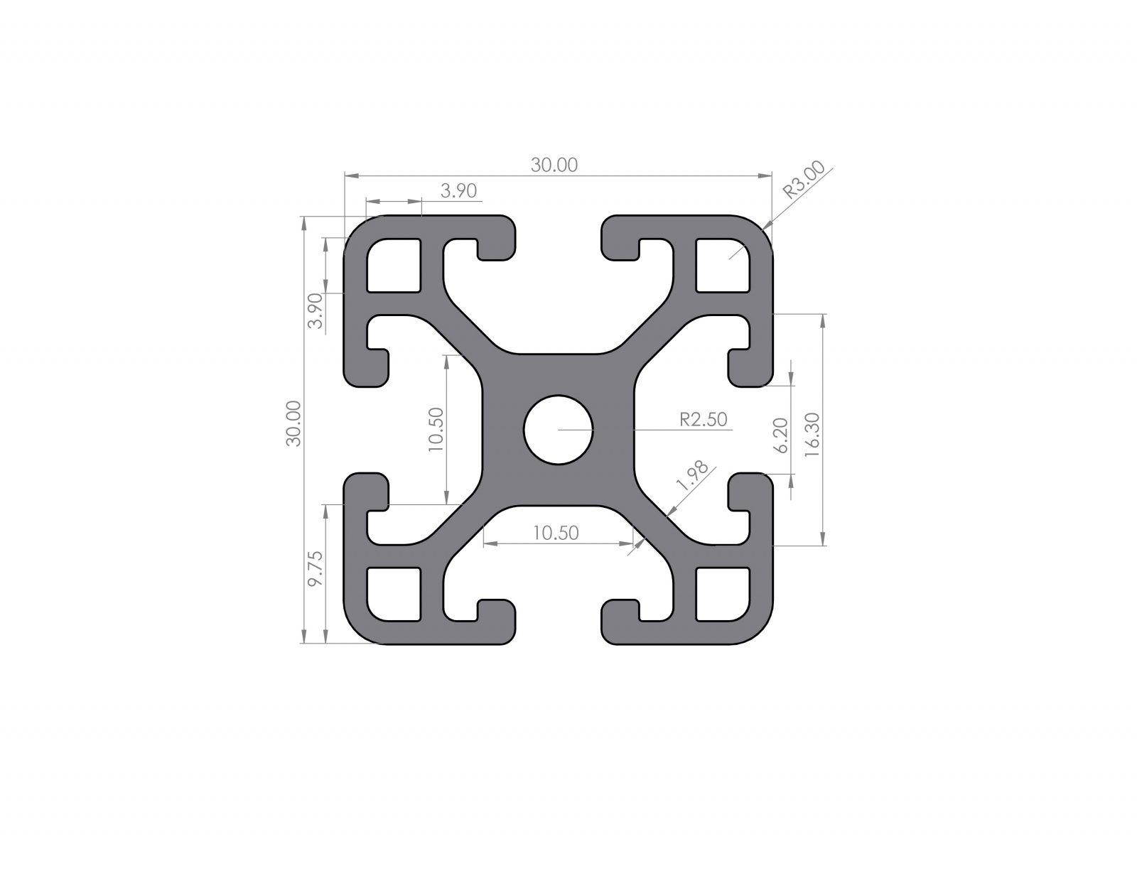 Aluminum profile 30x30 groove 6 I type Lightweight